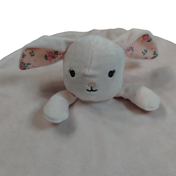 Modern Baby Snuggle Blanket Bunny Pink Flowers Lovey Security Round Teether Wuby - Picture 4 of 10